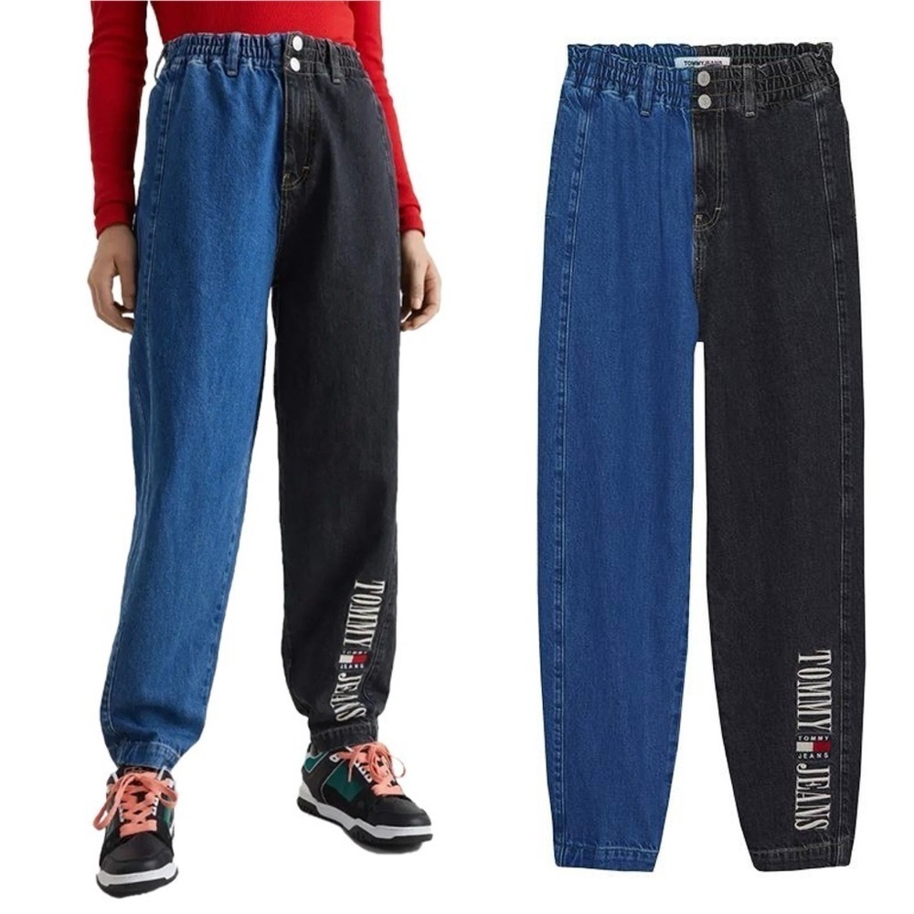 Tommy Jeans Women 90s Y2K Retro Two Tone Split Wash Denim Mom Jog Jeans Small - Picture 2 of 15